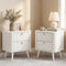 Modern Nightstand Set of 2 with 2 Drawers, White Wood Grain Bedside Tables with Gold Handles
