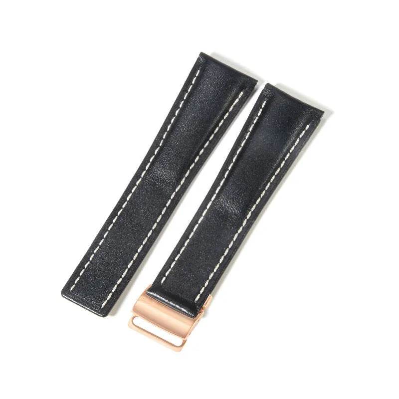 22mm 24mm Black Brown Blue Bamboo Grain Cowhide Watch Strap 