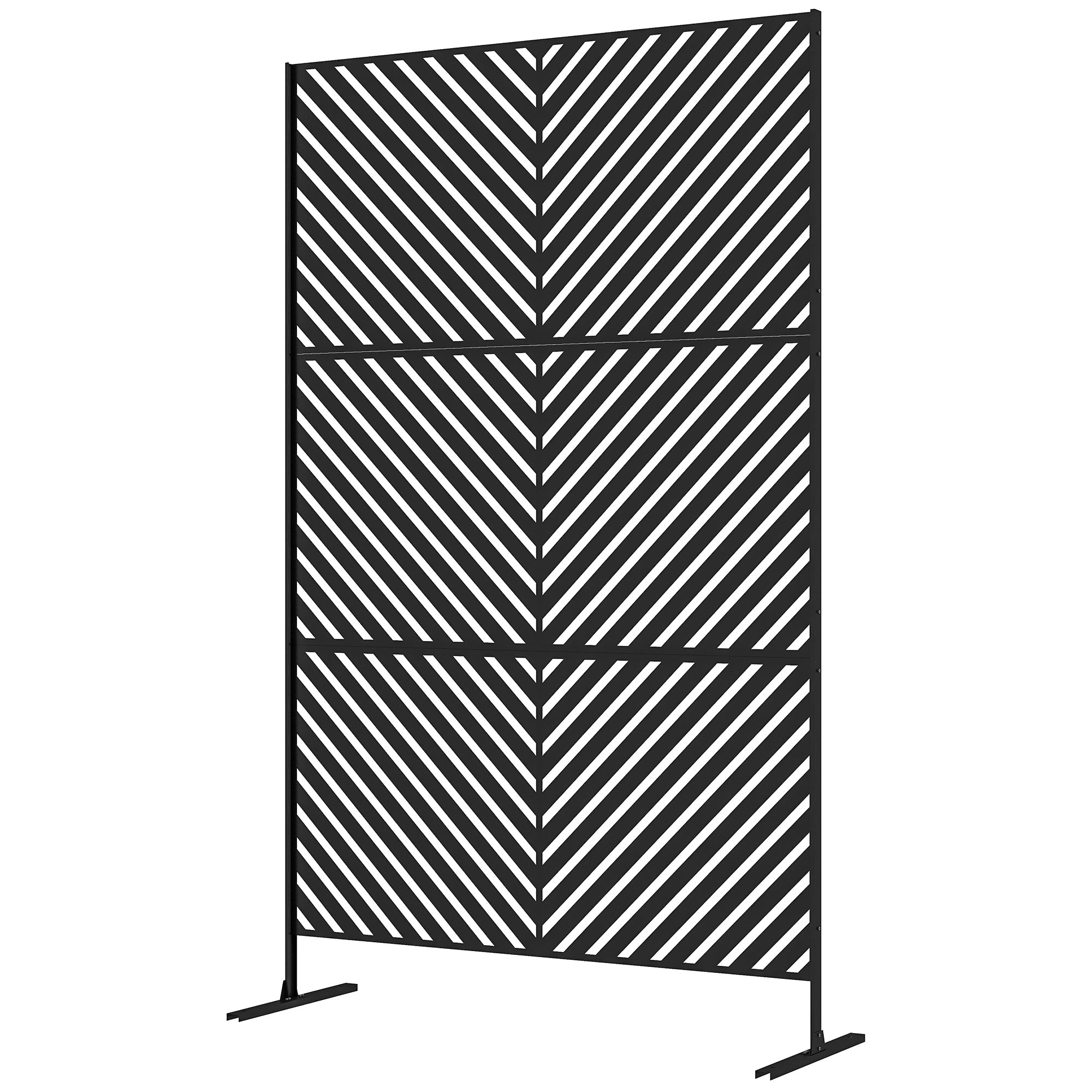 Outsunny 6.5FT Metal Outdoor Privacy Screen Divider with Stand Triangle Design Black 