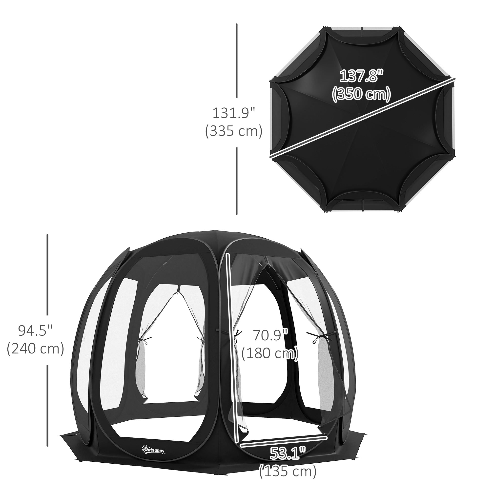 Outsunny 11' x 11.5' Screen Tent, Pop Up Camping Gazebo with Portable Carry Bag and 2 Doors, Black 