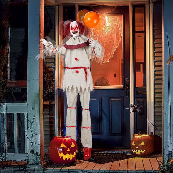 5.7ft Eye Red Light Vibration Clown Sound Voice Control, Standing Balloon Clown, Battery Model - Battery Not Included, Halloween Standing Decoration 
