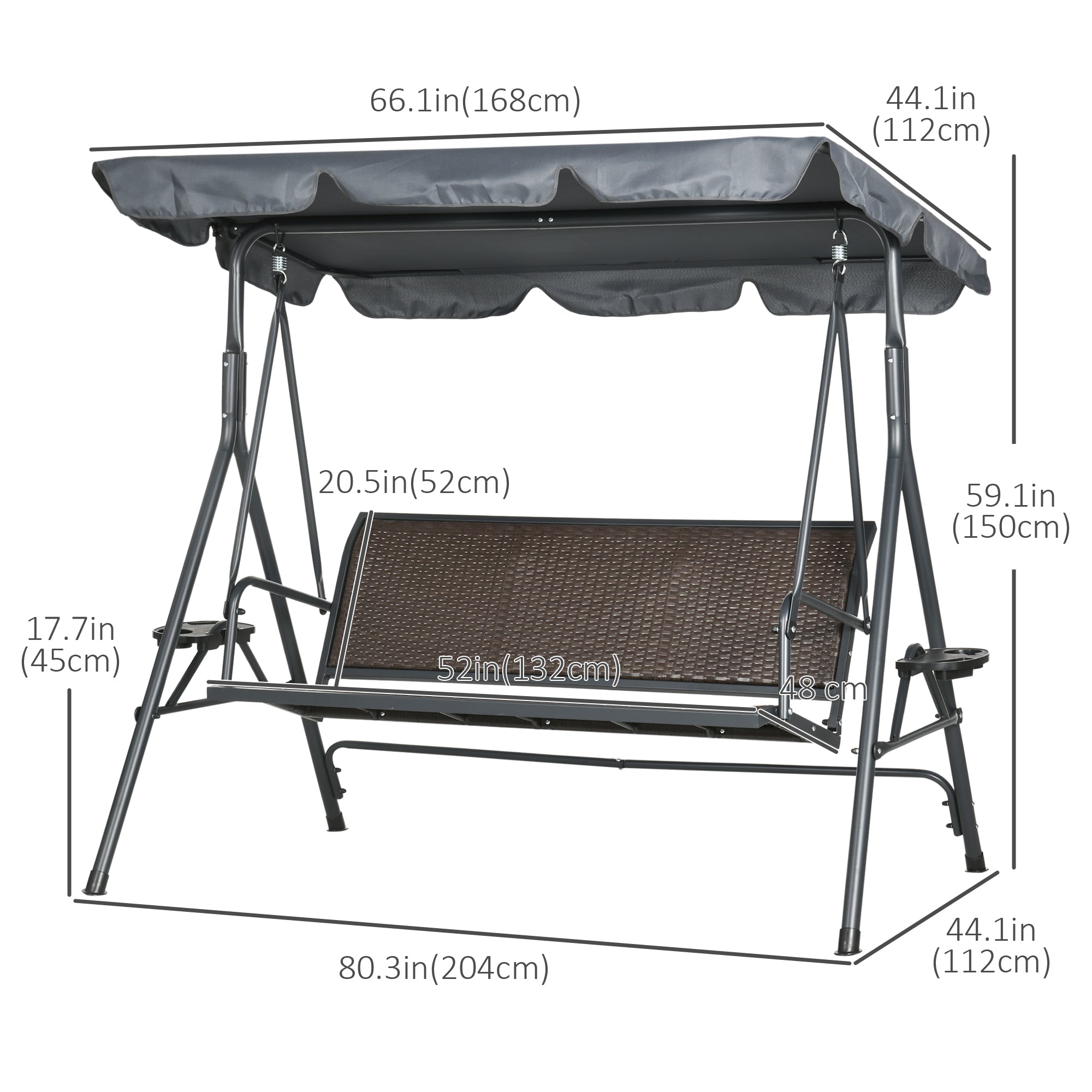 Outsunny 3-Seat Patio Swing Chair: Outdoor Canopy Glider with Adjustable Shade, Rattan Seat & Steel Frame 