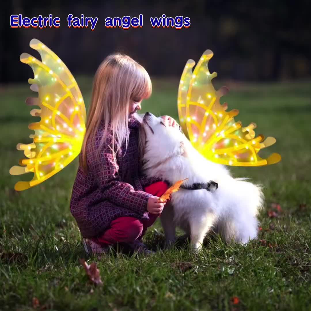 1set Electric Fairy Wings For Girls, Light Up Moving Butterfly Wings With LED Lights And Music, Toy For Kids As Halloween Valentine Birthday Christmas Party Costume Princess Cosplay Dress Up Gift