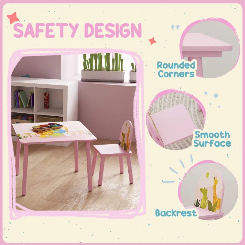 Qaba Kids Table and Chair Set, Toddler Table and 2 Chairs Set for Art, Craft, Reading, Learning, Pink
