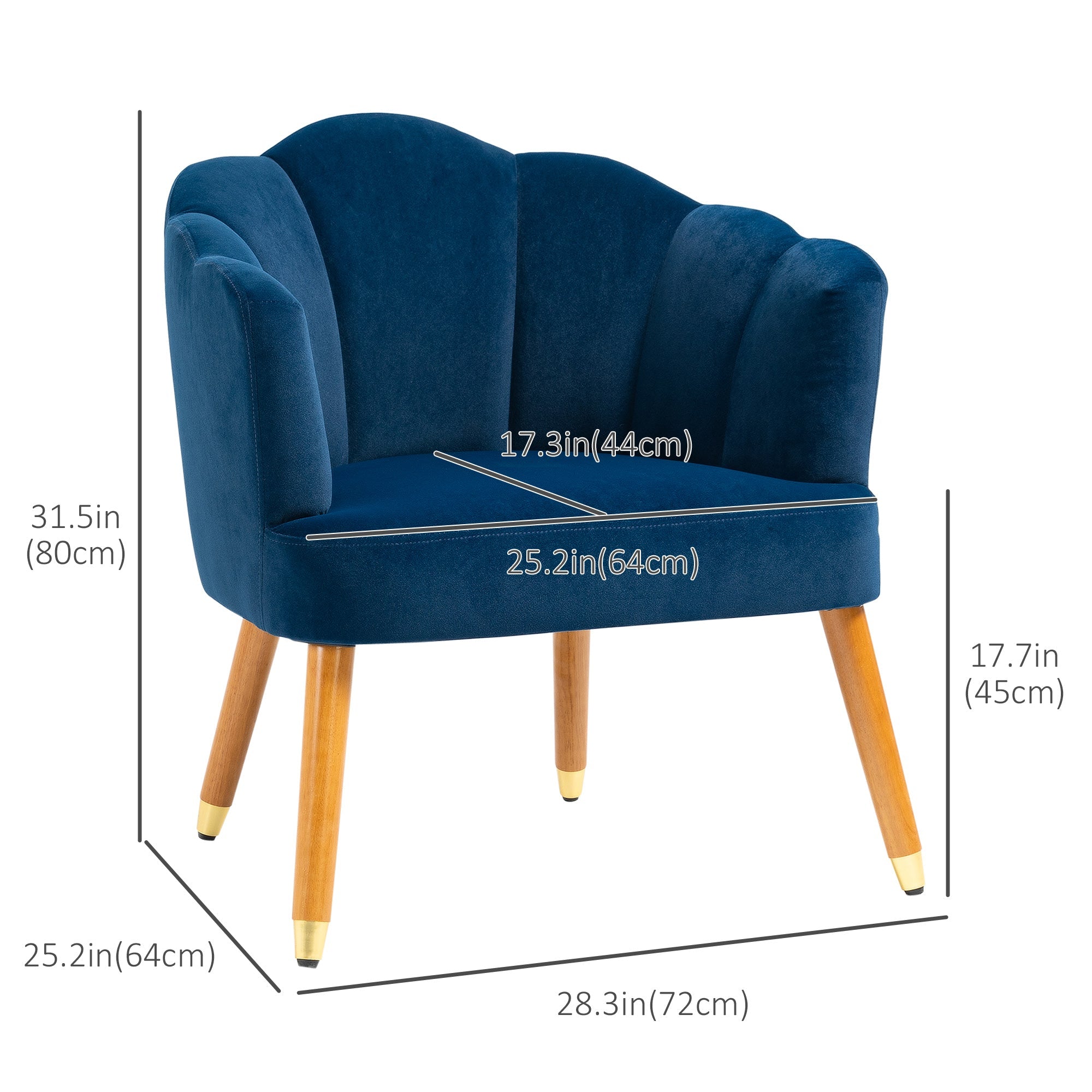 HOMCOM Modern Velvet Armchair: Cushioned Seat, Wood Legs, Bedroom/Living Room, Blue 