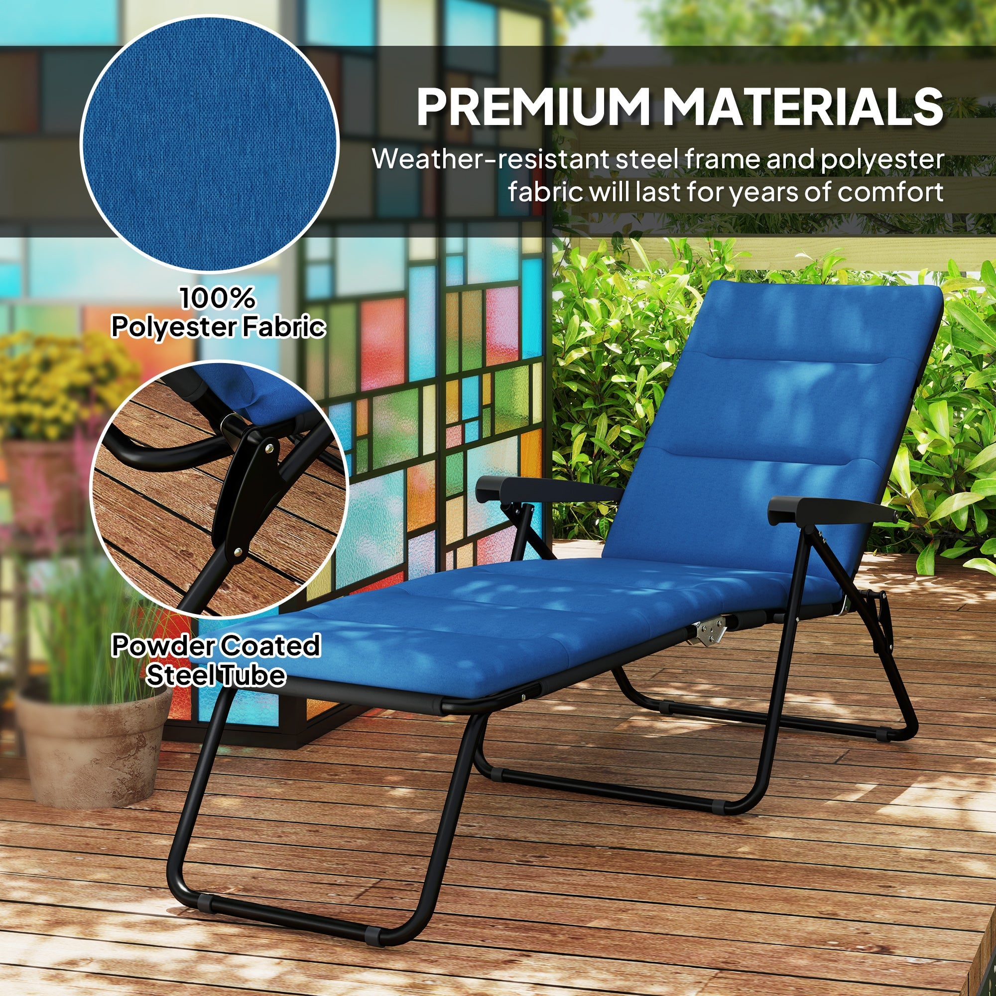 Outsunny Foldable Lounge Chair, Reclining Patio Sun Lounger with 6-Position Adjustable Back, Blue 