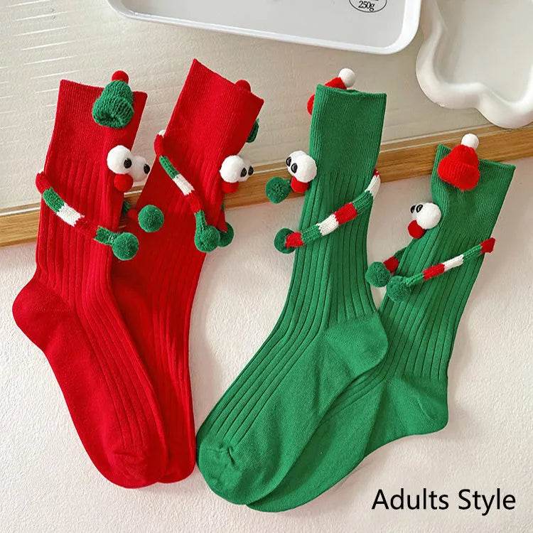 Cute Cartoon Christmas Socks Solid Cotton Middle-tube Stockings For Adults And Children 