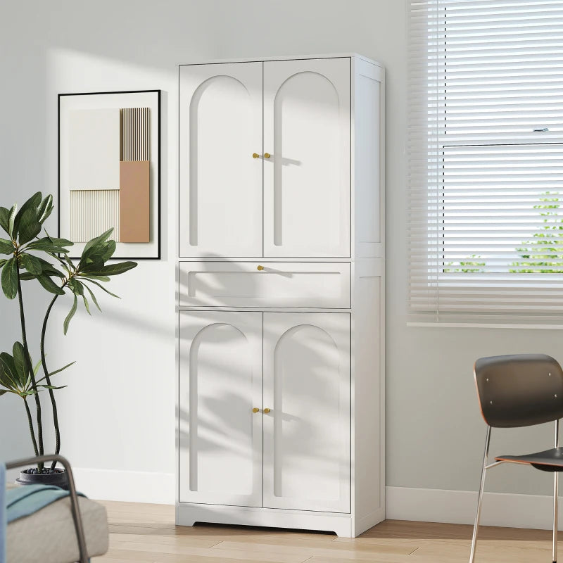 72.4" Tall Kitchen Pantry Cabinet, Modern Freestanding Storage Cabinet with Shaker Doors and Adjustable Shelves, White