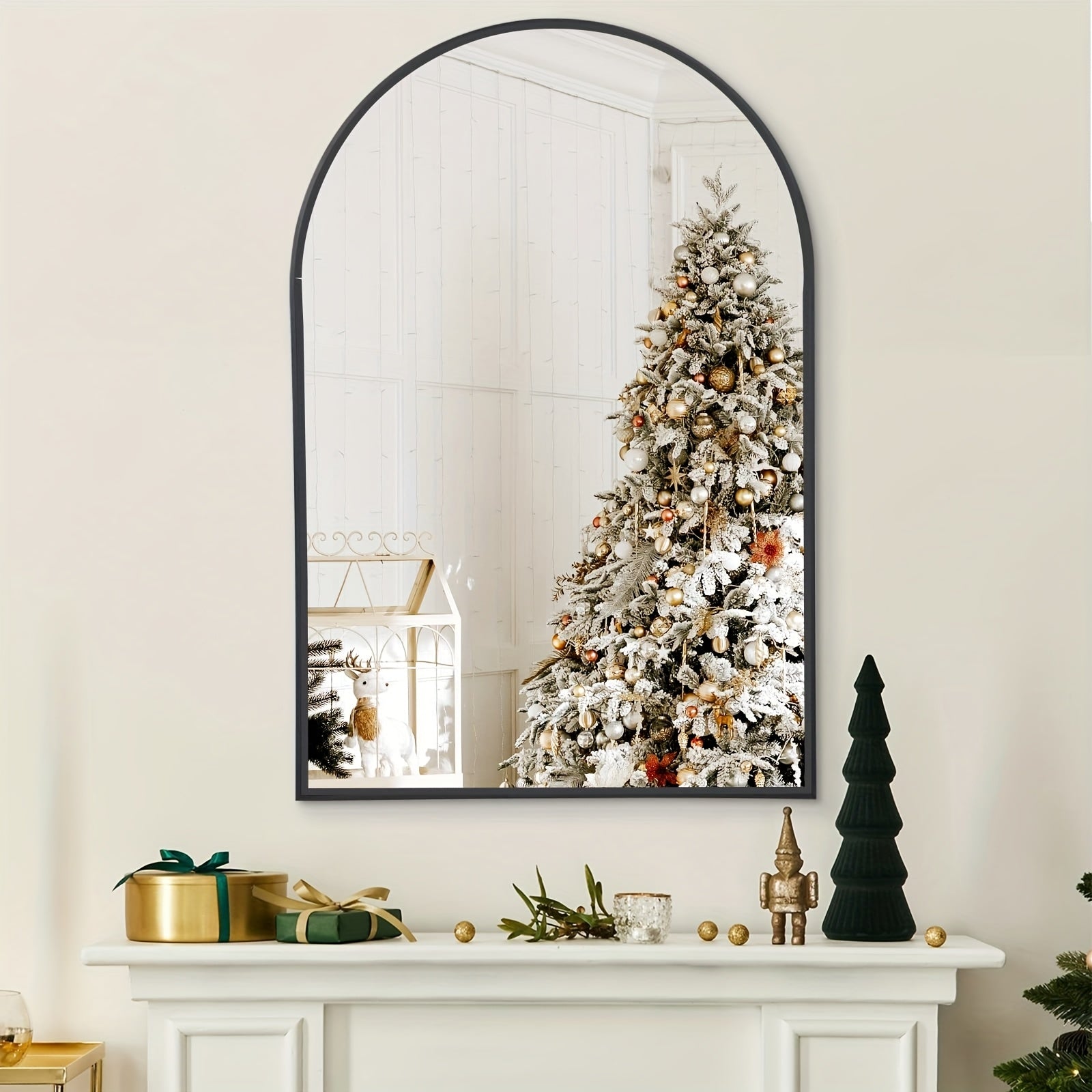 Black Arched Mirror, Matte Black Bathroom Mirror with Metal Frame, Wall Mounted Mirrors Modern Dresser Mirror for Bedroom Living Room Entryway 