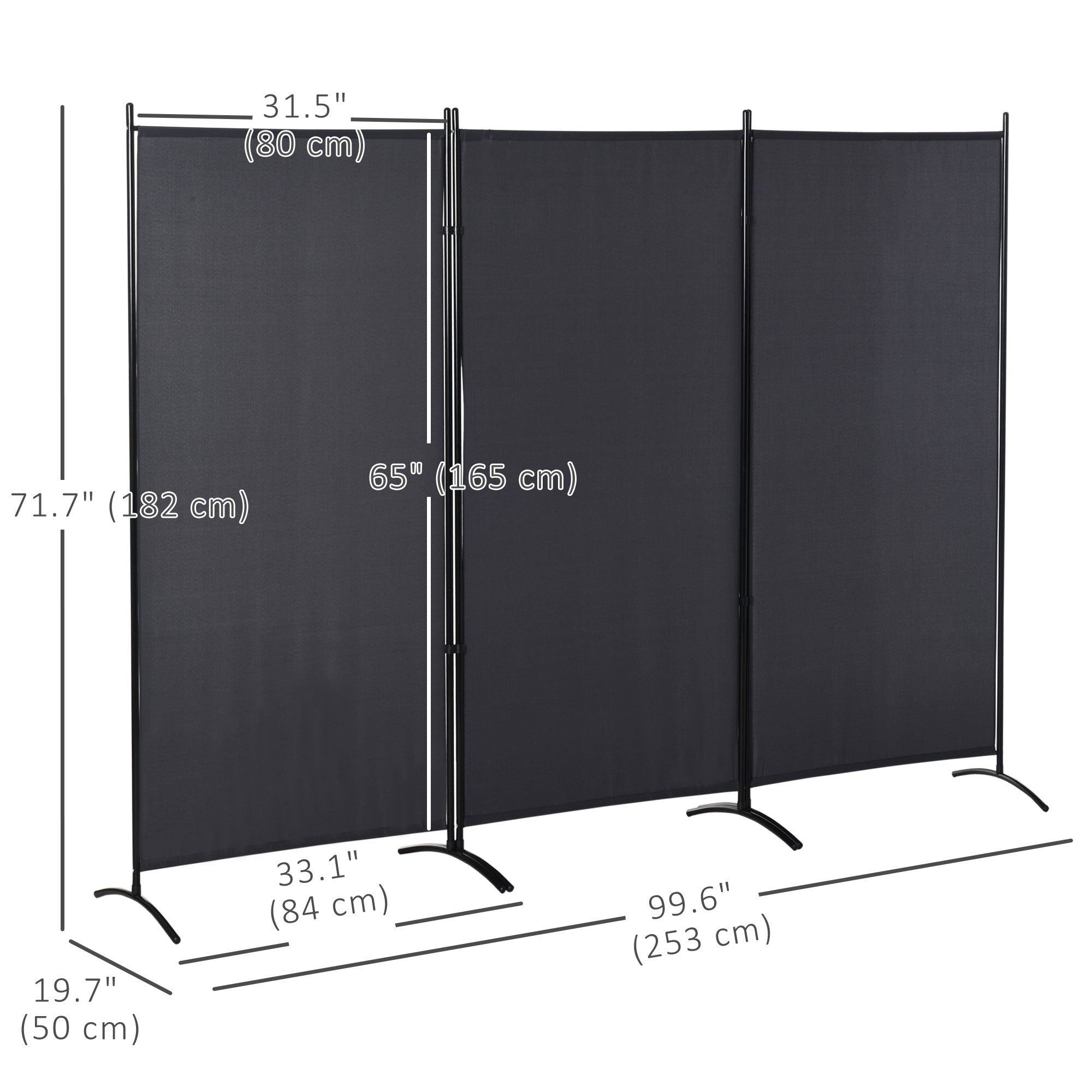 HOMCOM Charcoal Chic: 6' 3-Panel Double Hinged Folding Wall Privacy Screen for Indoor Home Office, Charcoal Grey Finish 