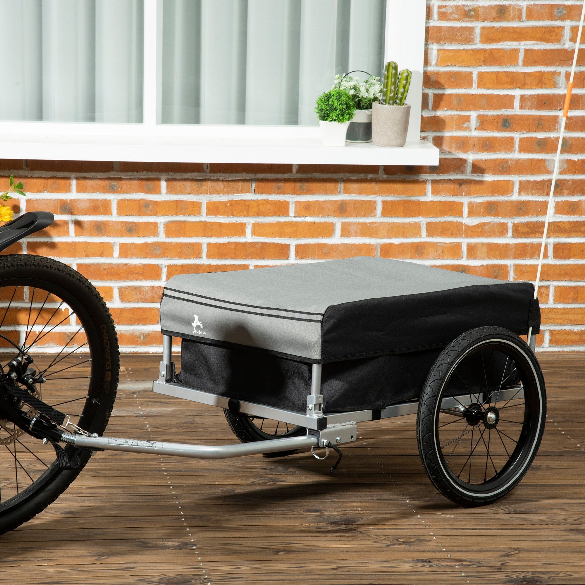 Aosom Outdoor Bike Cargo Trailer, Foldable Bicycle Luggage Wagon, Triple Safety, 16" Wheels, Removable Cover, Black and Grey 
