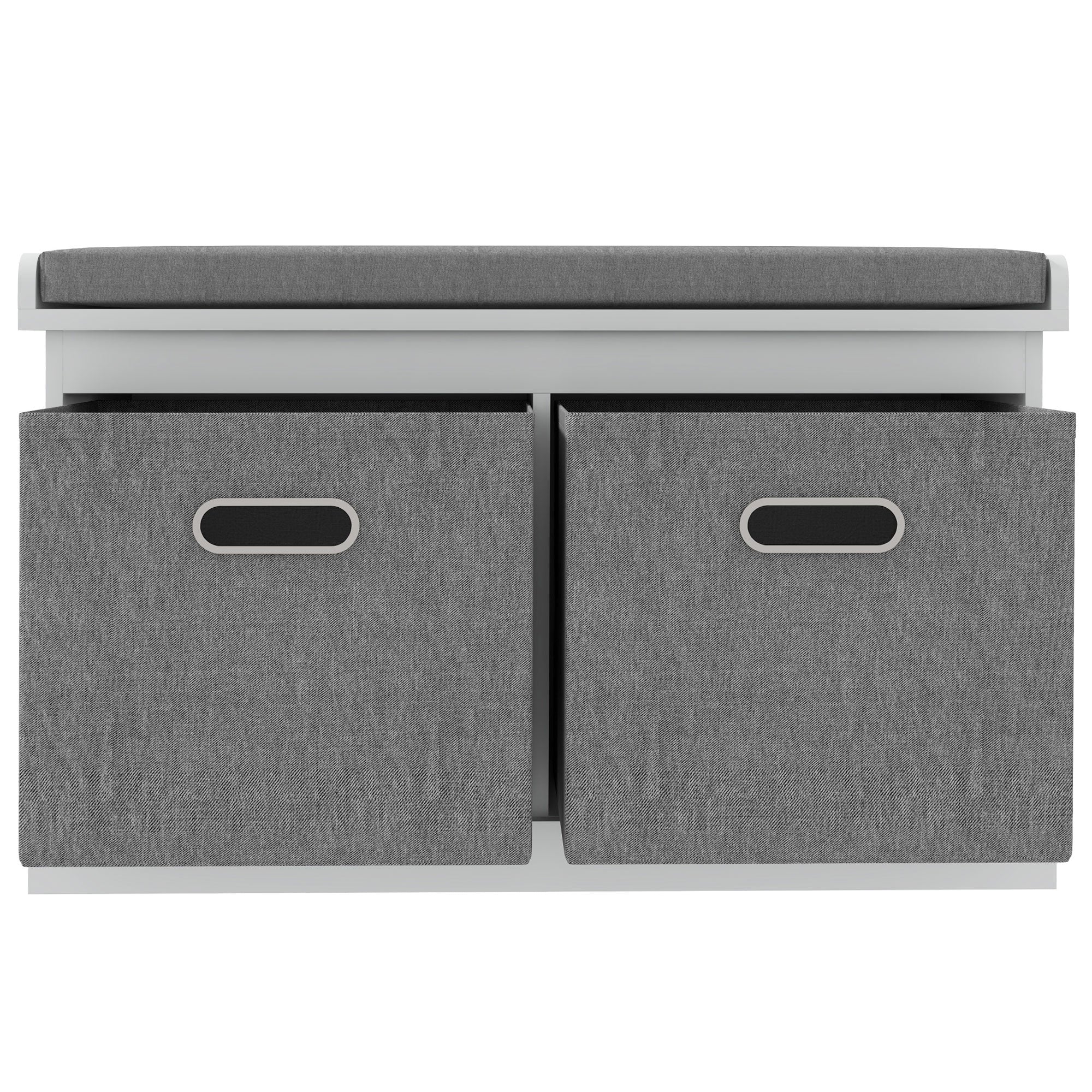 HOMCOM Shoe Storage Entryway Bench Seat with Cushion 2 Fabric Drawers for Hallway White 