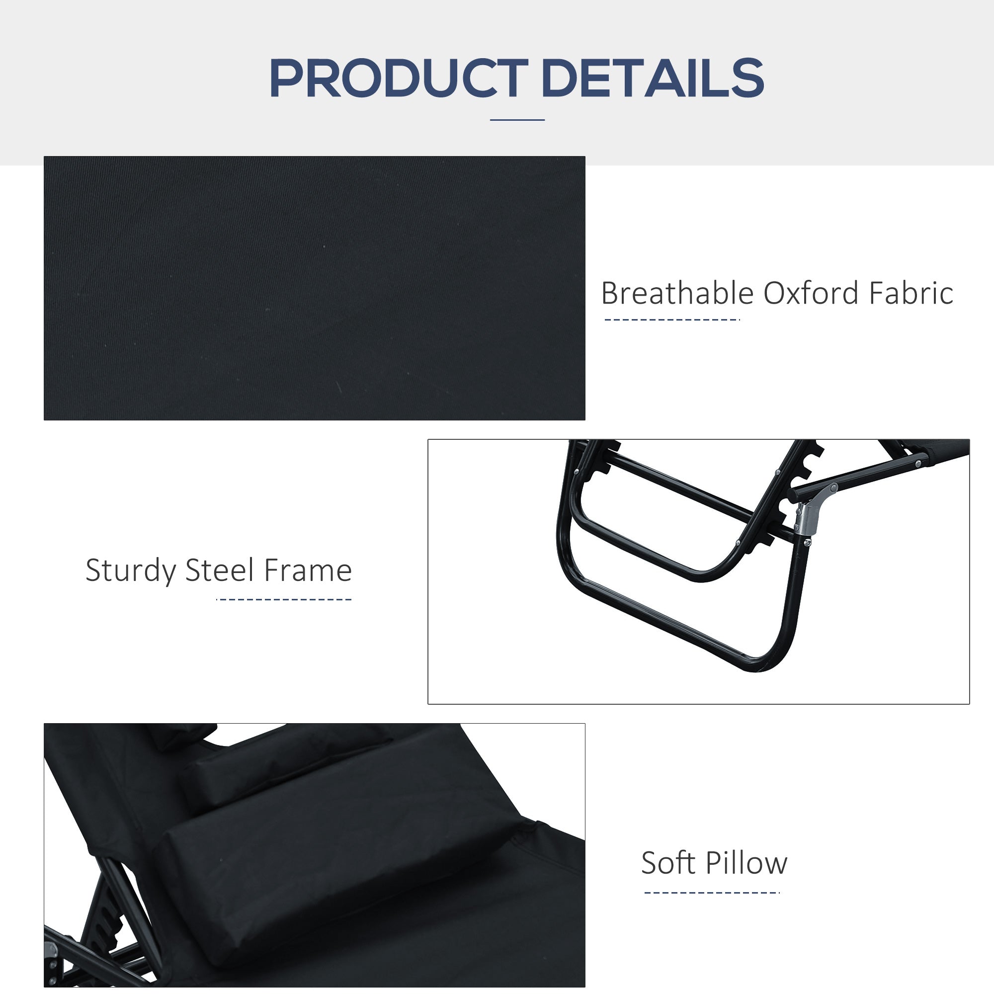 Outsunny Sunbathing Sanctuary: Sun Lounger with Reading Hole, Adjustable Garden Outdoor Reclining Chair, Folding Camping Bed, Black 