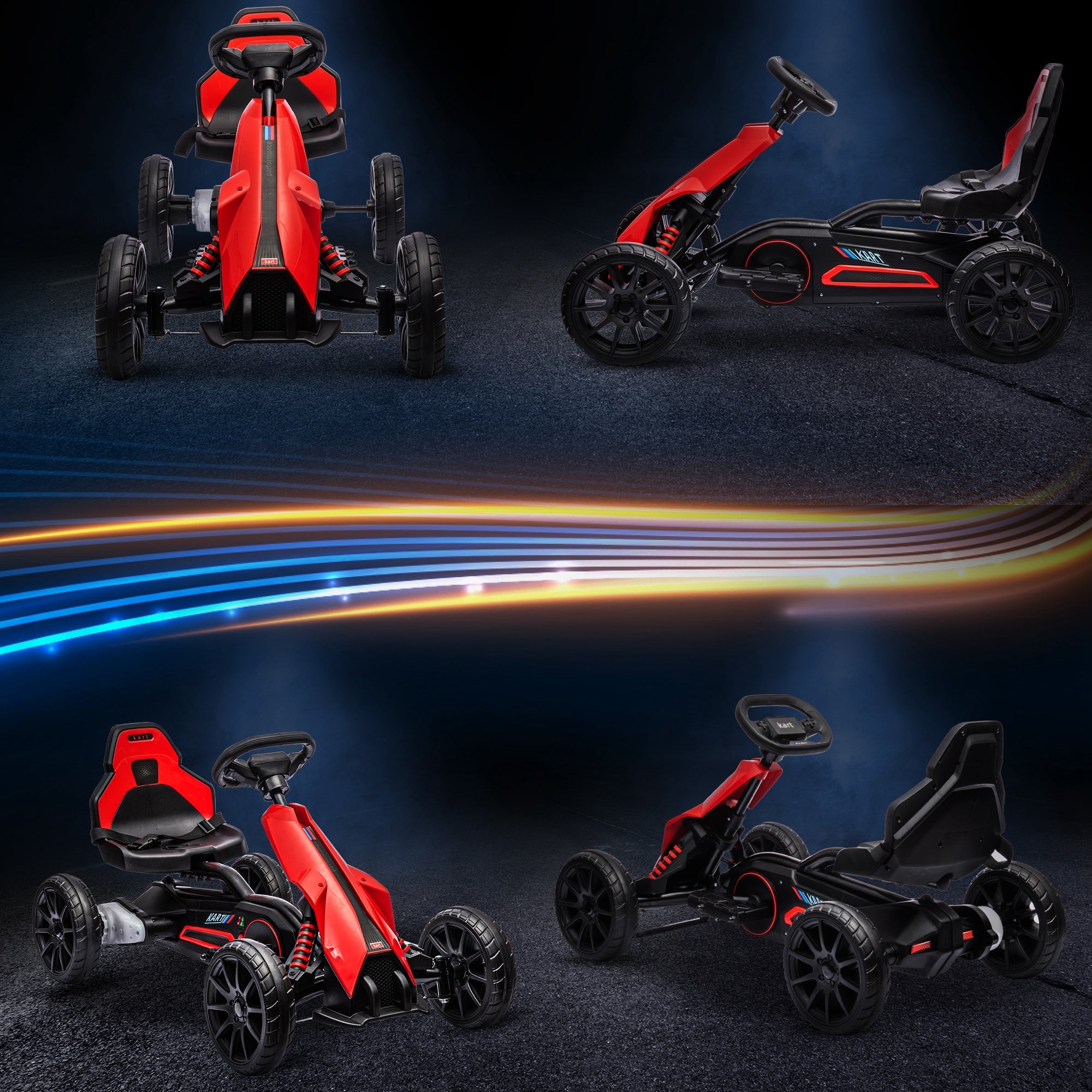 Aosom 12V Kids Electric Go Kart Racer Outdoor Car Forward Backward Adjustable Speed Red for Ages 3-8 