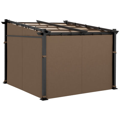 Outsunny 10'x10' Metal Pergola with Retractable Sliding Roof Canopy Coffee Outdoor Shade Structure 