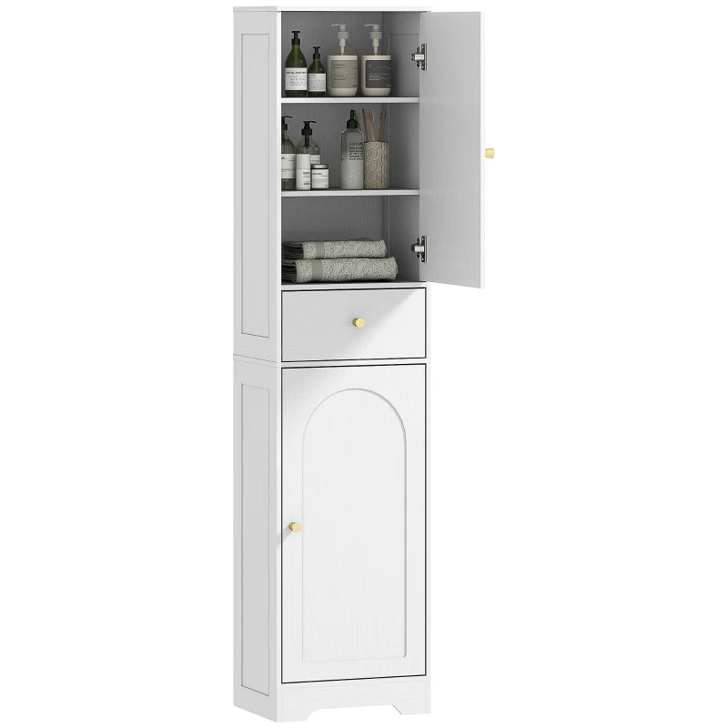 67" Tall Bathroom Cabinet, Slim Bathroom Storage Cabinet with 2 Doors, Drawer and Adjustable Shelf, White Wood Grain