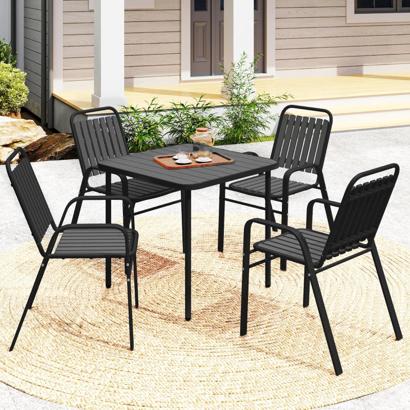 Stackable Outdoor Dining Chairs Set of 4, for Patio, Balcony, Deck, Garden, Black