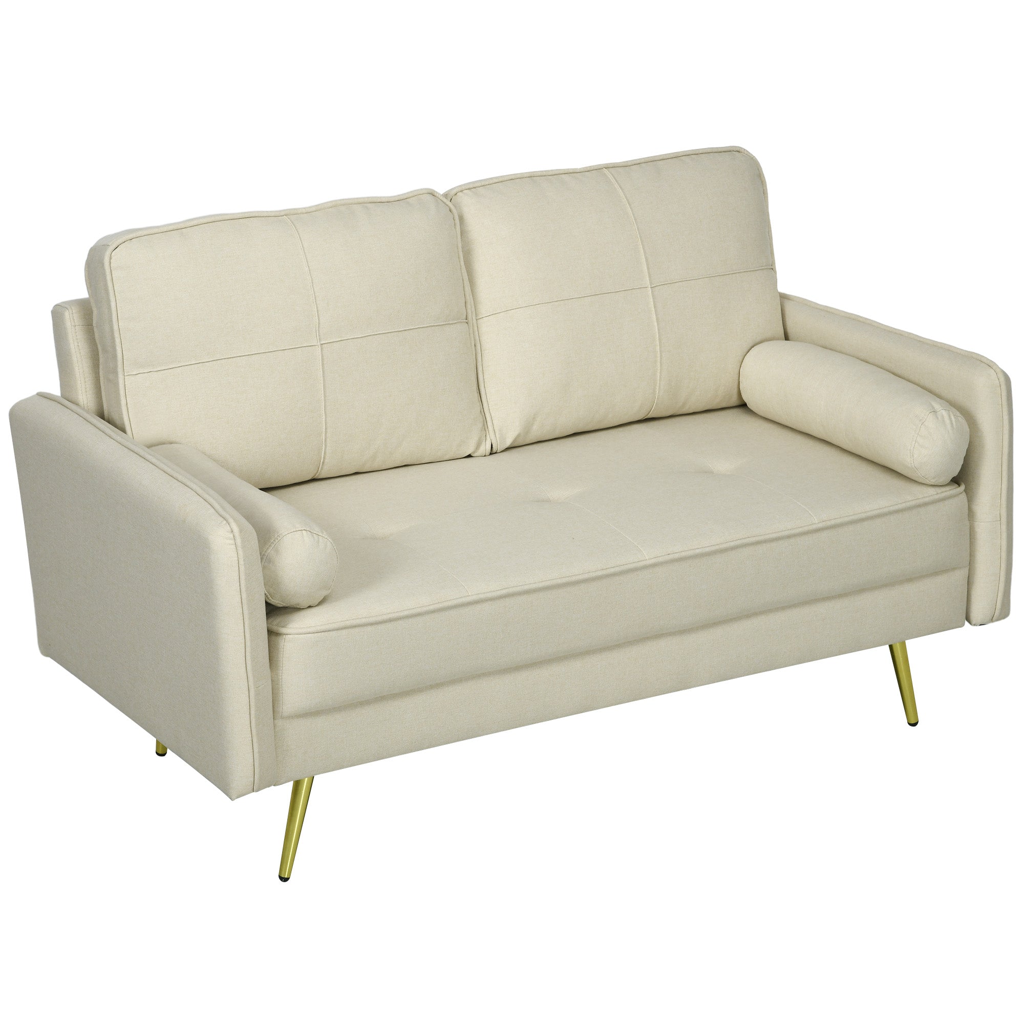 HOMCOM 56" Loveseat Sofa Beige Upholstered 2 Seater Couch with Back Cushions for Bedroom Comfortable 