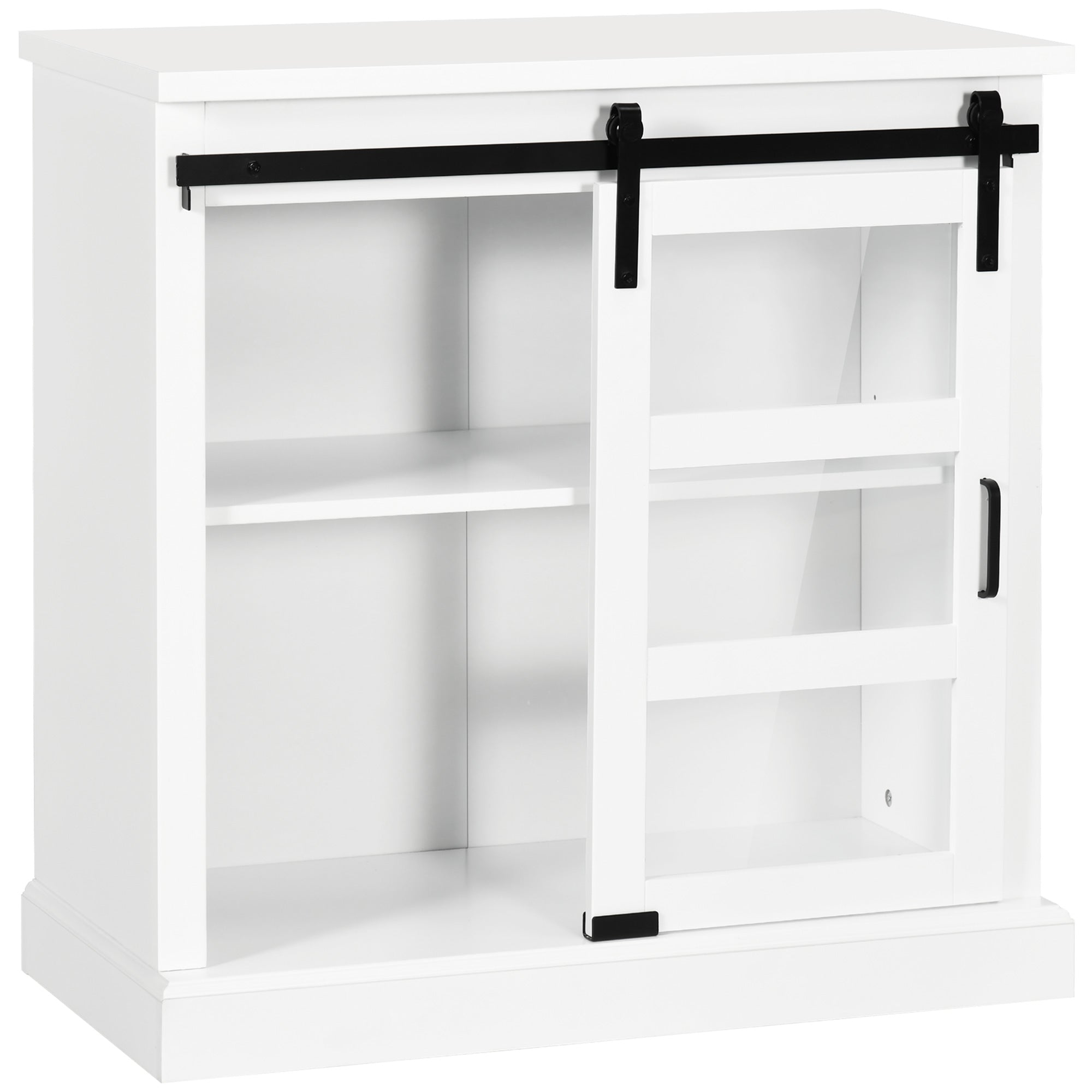 HOMCOM White Glass Door Kitchen Buffet: Sideboard Bar Cabinet with Sliding Door and Adjustable Shelf for Dining Room 