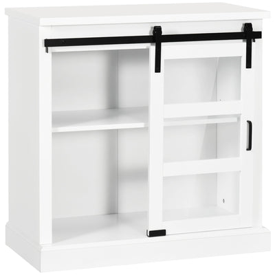 HOMCOM White Glass Door Kitchen Buffet: Sideboard Bar Cabinet with Sliding Door and Adjustable Shelf for Dining Room 