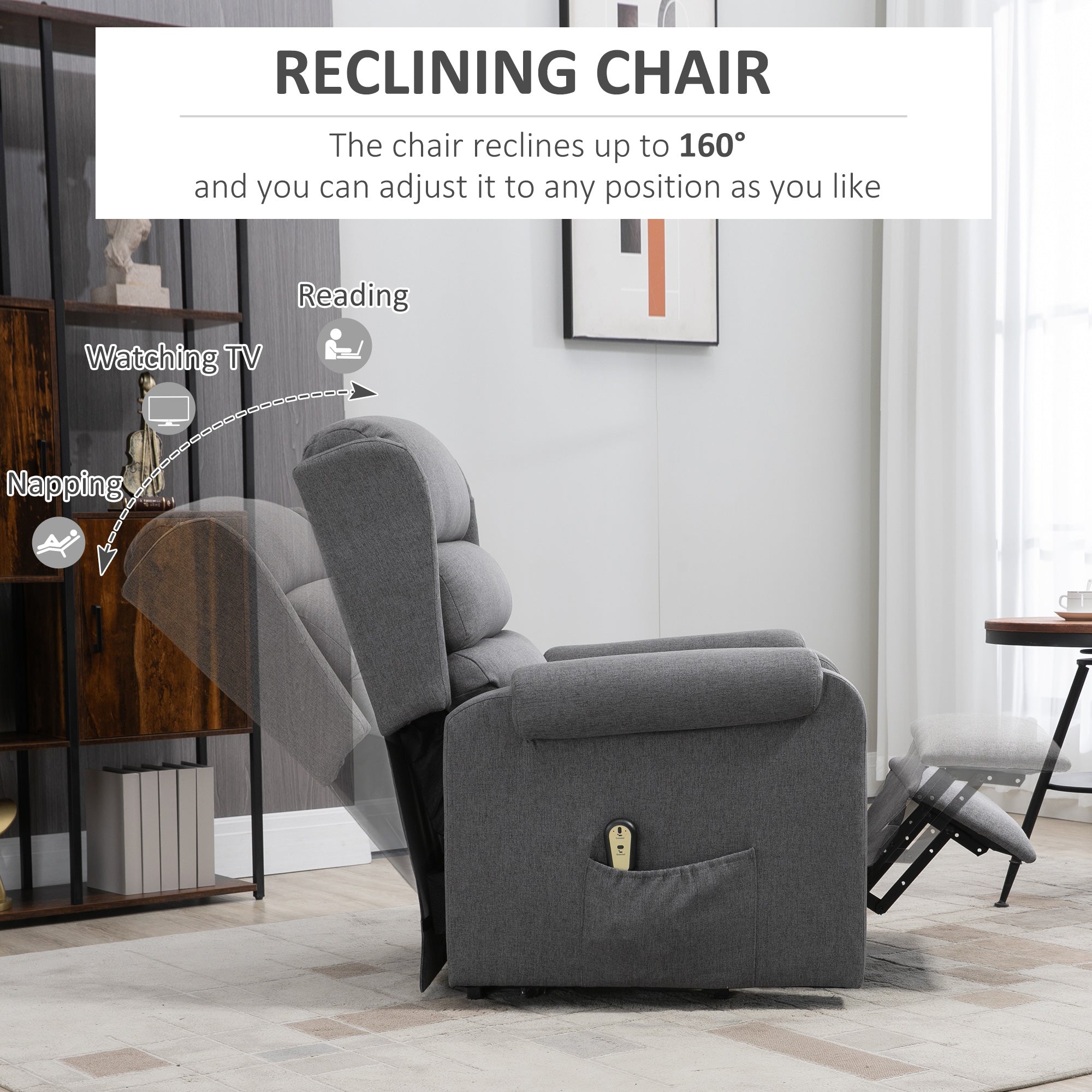 HOMCOM Electric Power Lift Recliner Chair for Seniors Linen Fabric with Remote Control Footrest for Living Room Grey 