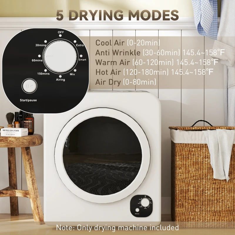 Compact Laundry Dryer, 1300W Portable Clothes Dryer with 4 Drying Modes, Stainless Steel Tub, White