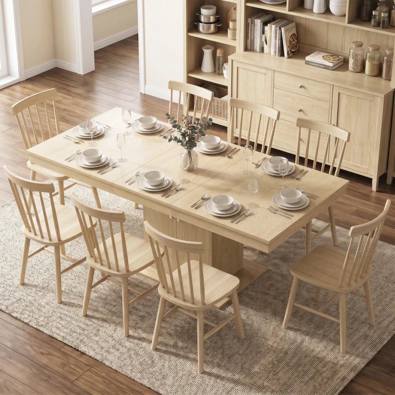 Extendable Dining Table with Storage Cabinet & Adjustable Shelf – Natural Wood