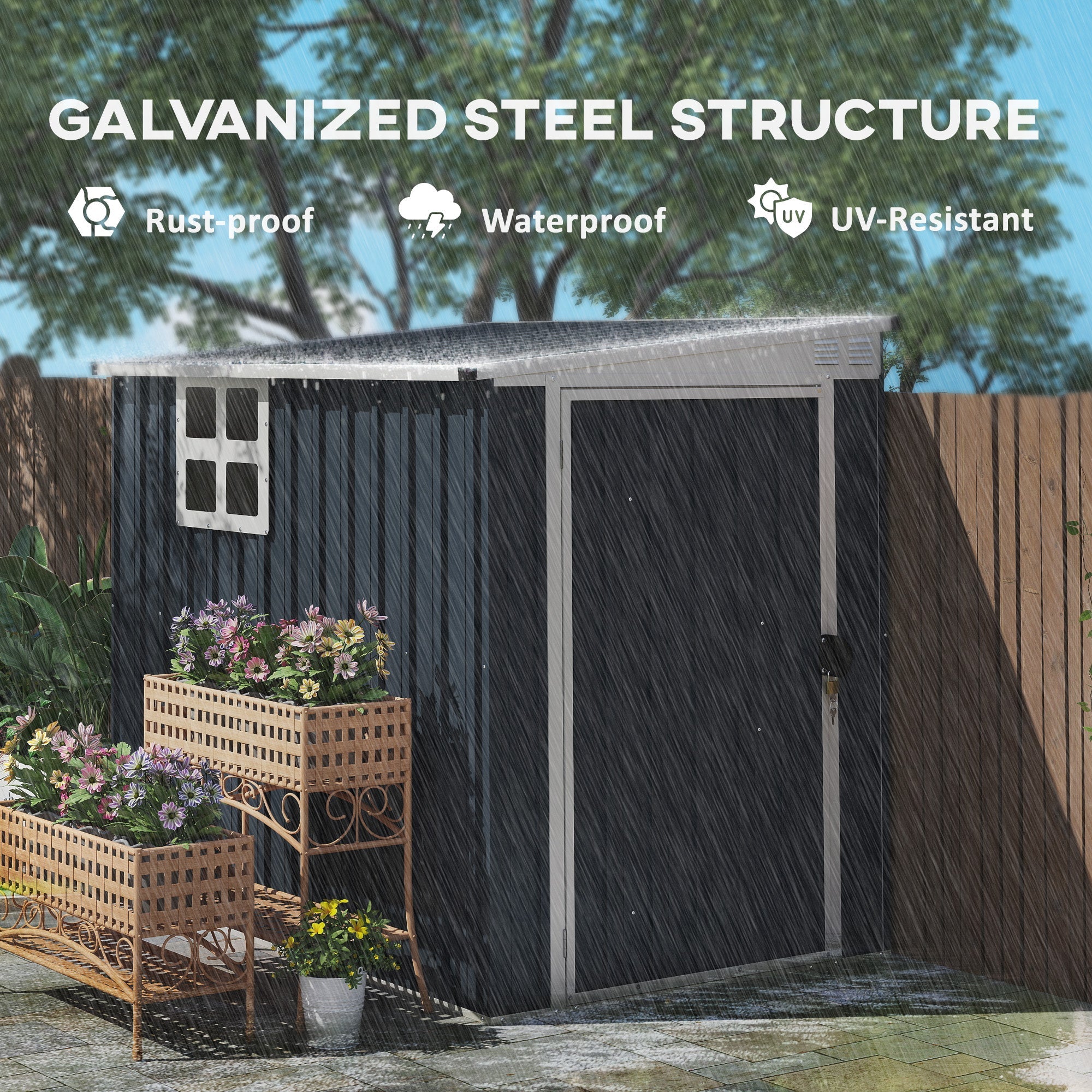 Outsunny 4' x 6' Outdoor Storage Shed, Metal Garden Shed with Window, 2 Vents and Lockable Door for Backyard, Garden, Patio 