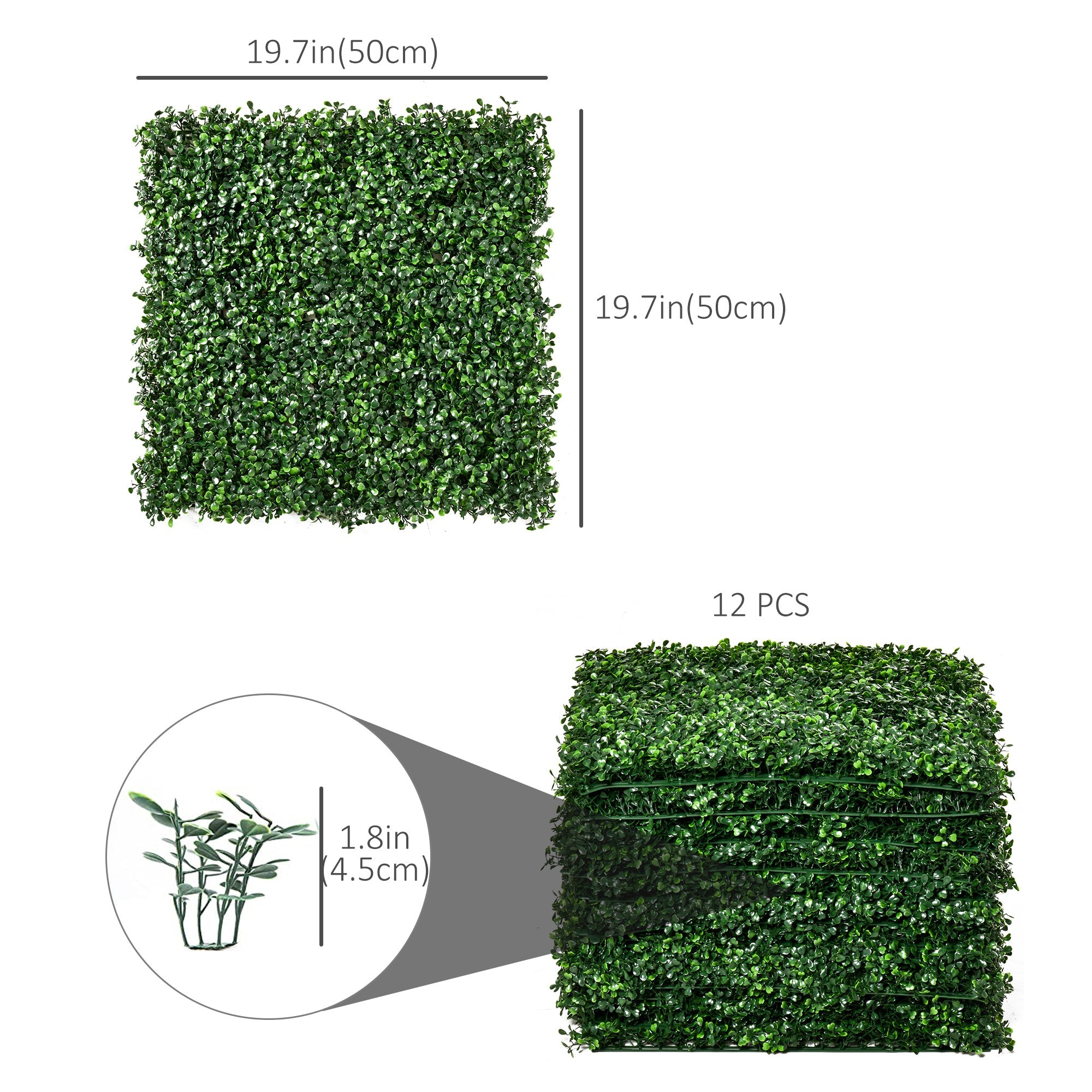 Outsunny Milan Artificial Grass Fake Green Wall with Drainage Home Garden 19.75 Inch Light Green 
