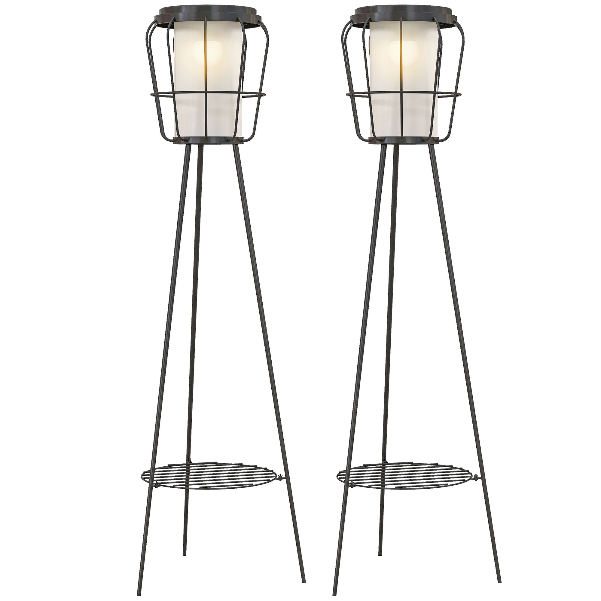 Outsunny 2-Pack Solar Post Lights: 39" Outdoor USB Rechargeable, Auto Garden Lamps with Shelf in Black 