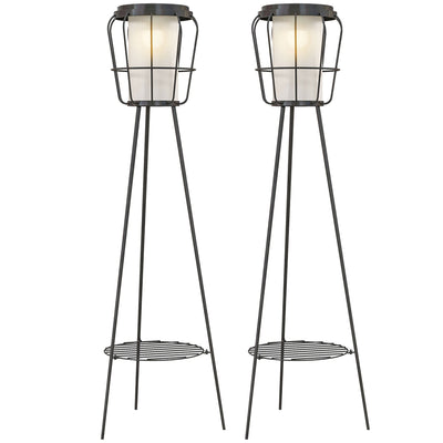 Outsunny 2-Pack Solar Post Lights: 39" Outdoor USB Rechargeable, Auto Garden Lamps with Shelf in Black 
