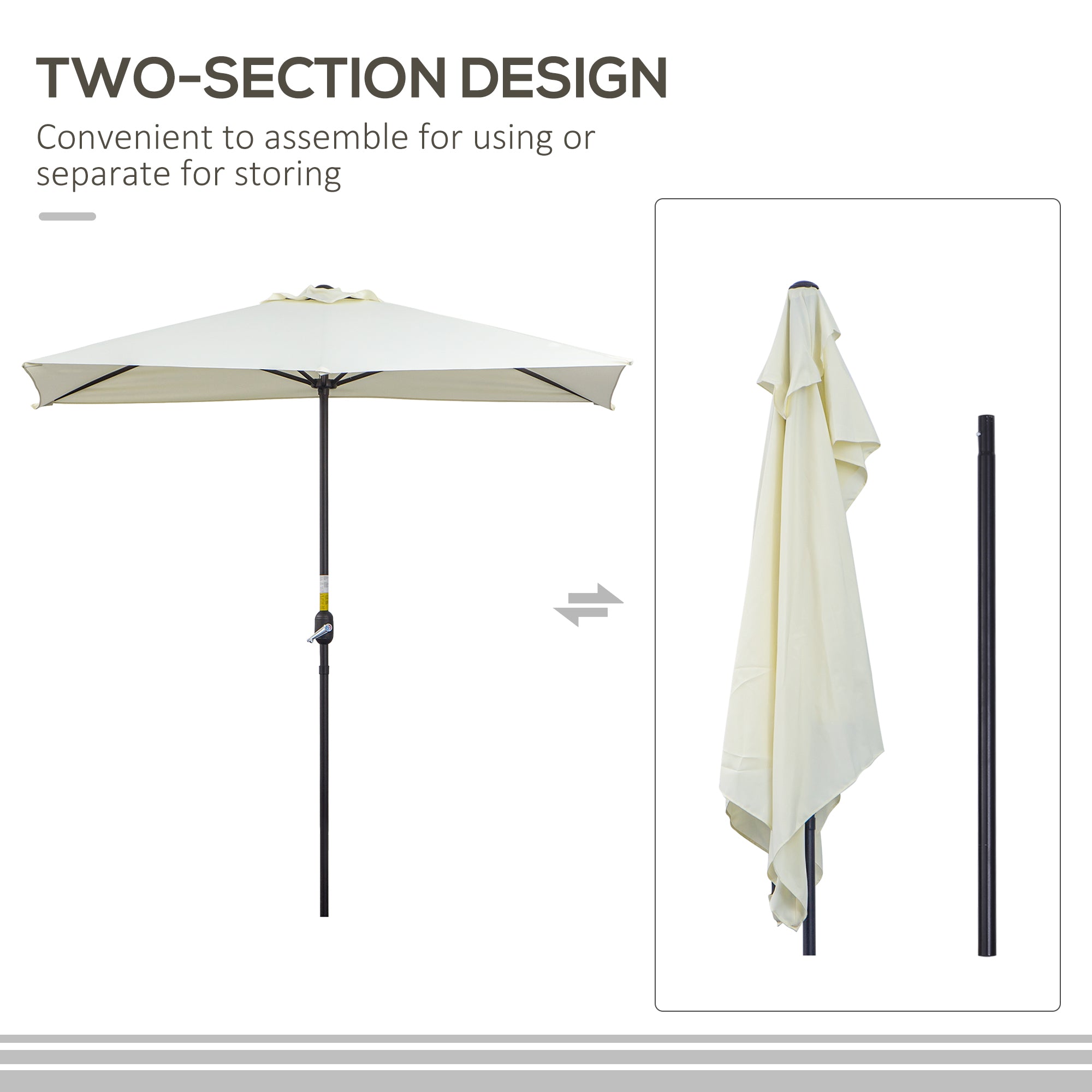 Outsunny 8ft Half Round Umbrella, Outdoor Balcony Parasol Patio Garden Outdoor Window Sun Shade w/ 5 Ribs Beige 