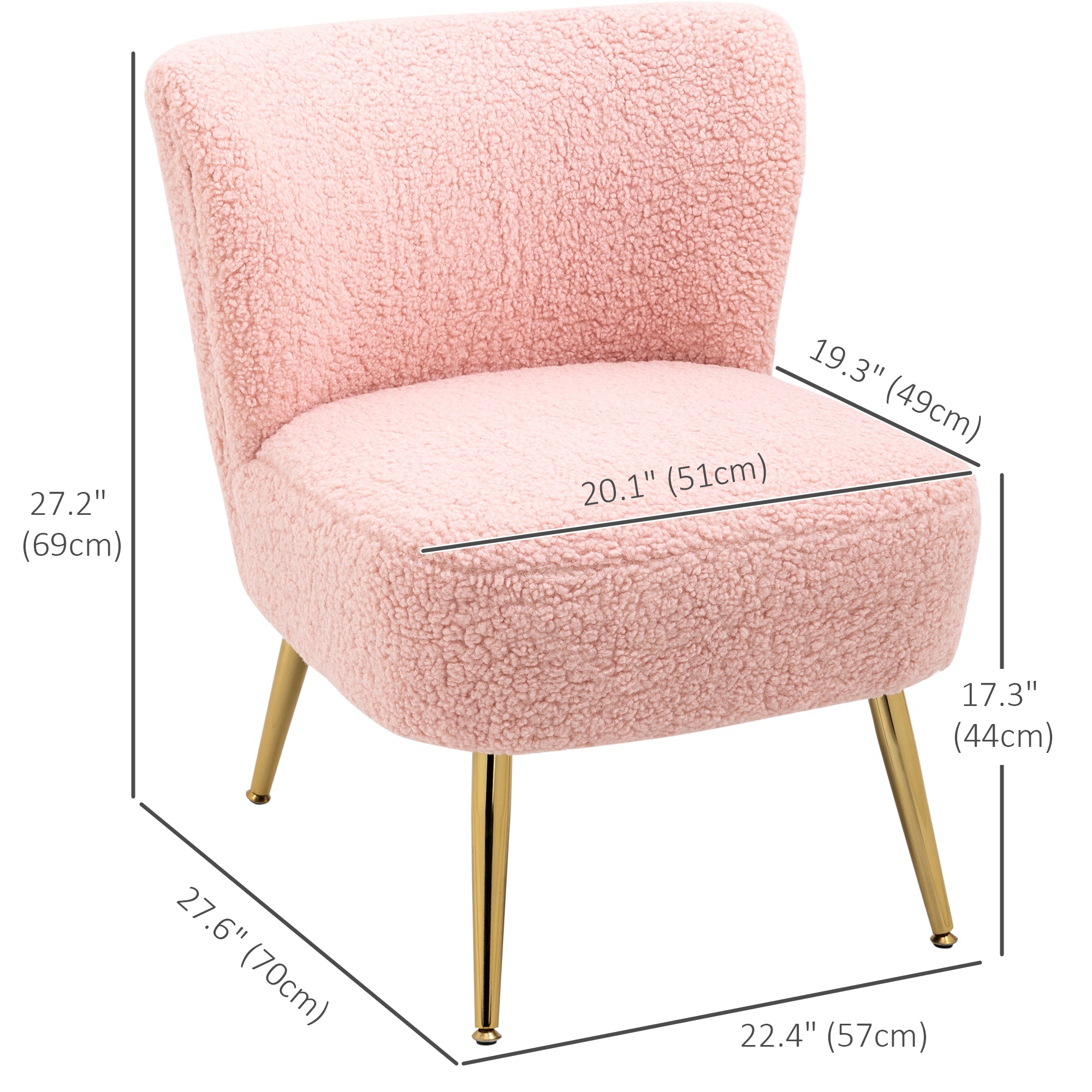 HOMCOM Chic Comfort: Soft Upholstered Lounge Chair with Gold Legs, Pink Hue for Bedroom Seating 