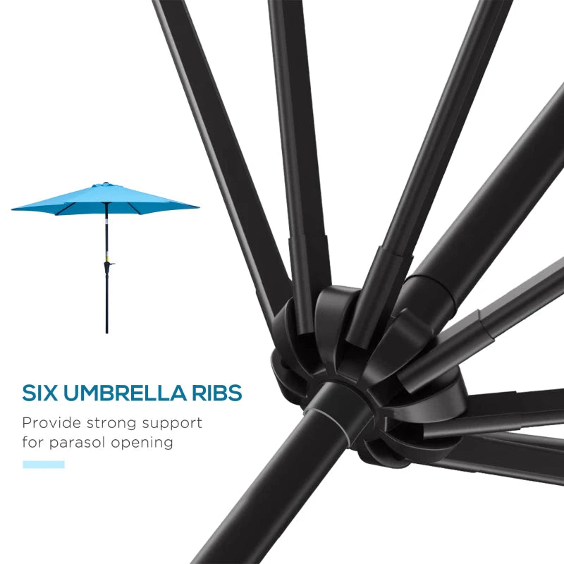 8.5' Round Aluminum Patio Umbrella Garden Parasol Market Sunshade Tilt Canopy w/ 6 Ribs, Crank Handle, Blue