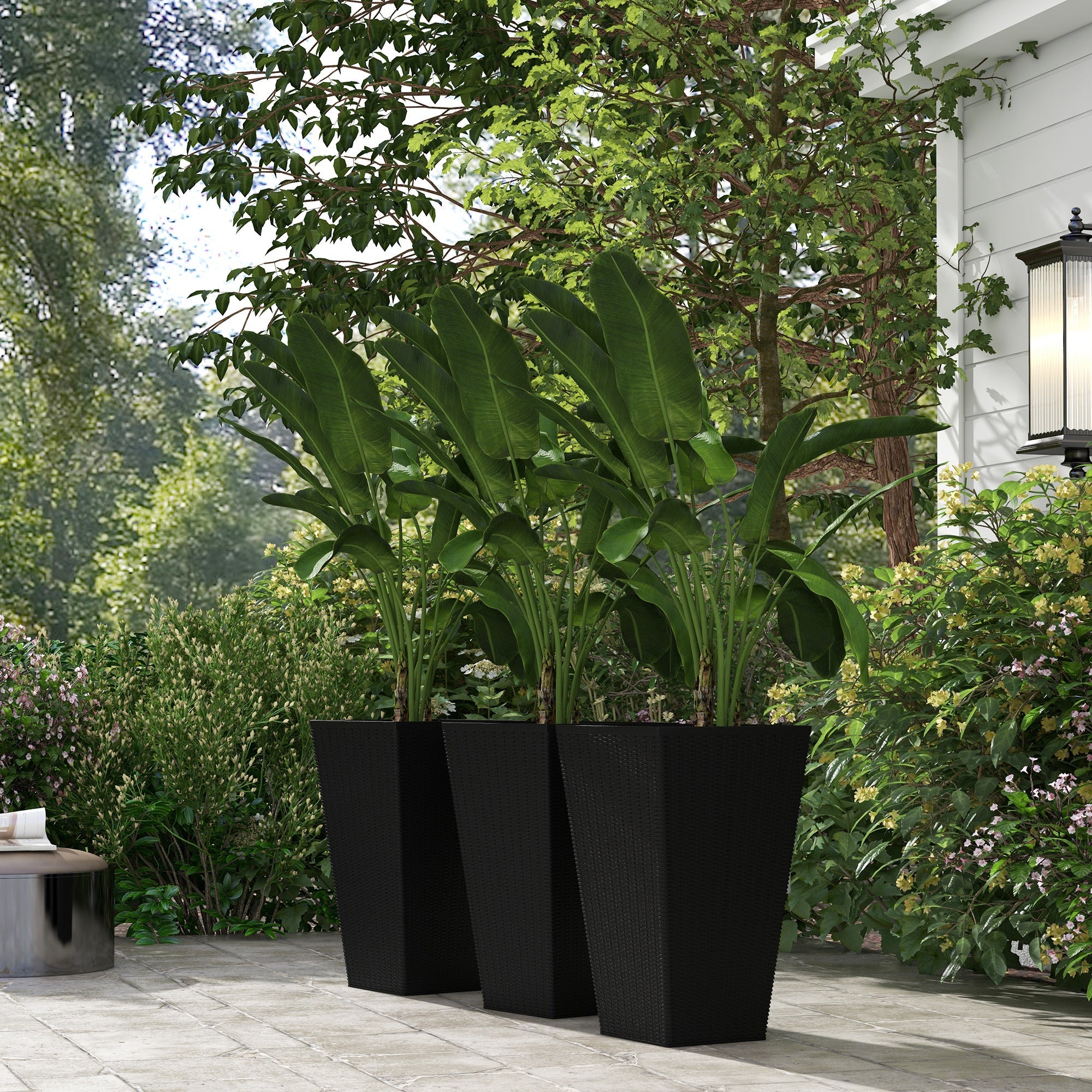 Outsunny Elegant 3-Piece Tall Plant Stand Set for Outdoor & Indoor - Enhance Your Entryway, Patio, Deck in Black 