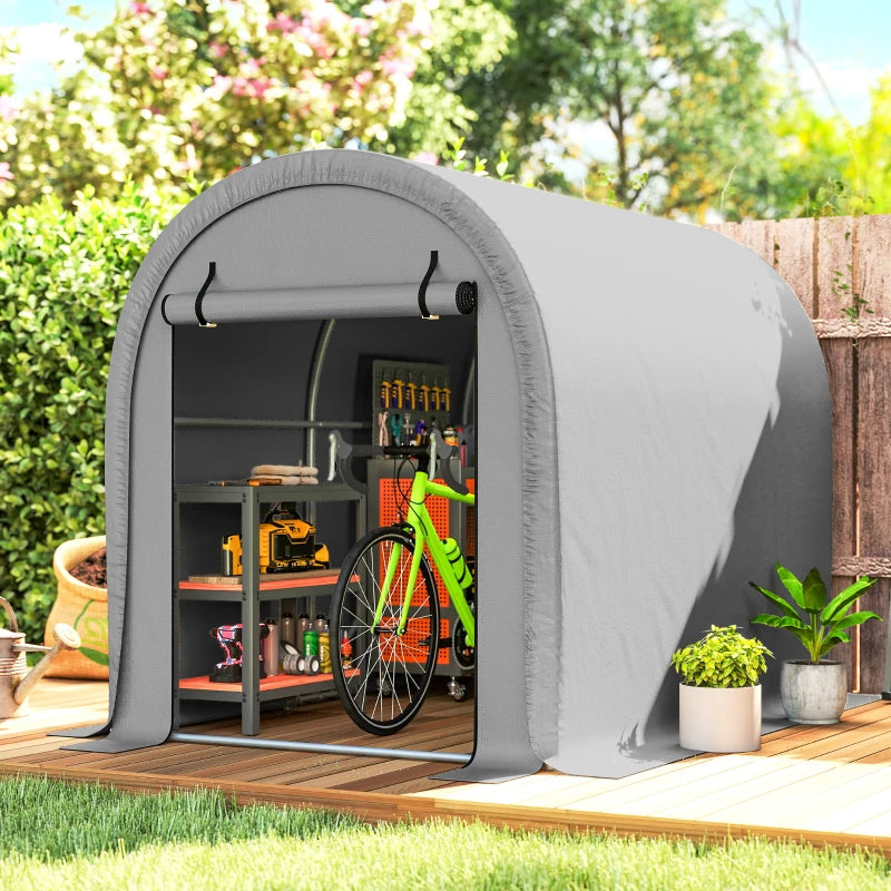 8' x 5' Portable Shed, Water-Resistant Bike Tent with Roll-up Zipper Door and Galvanized Metal Frame for Bike