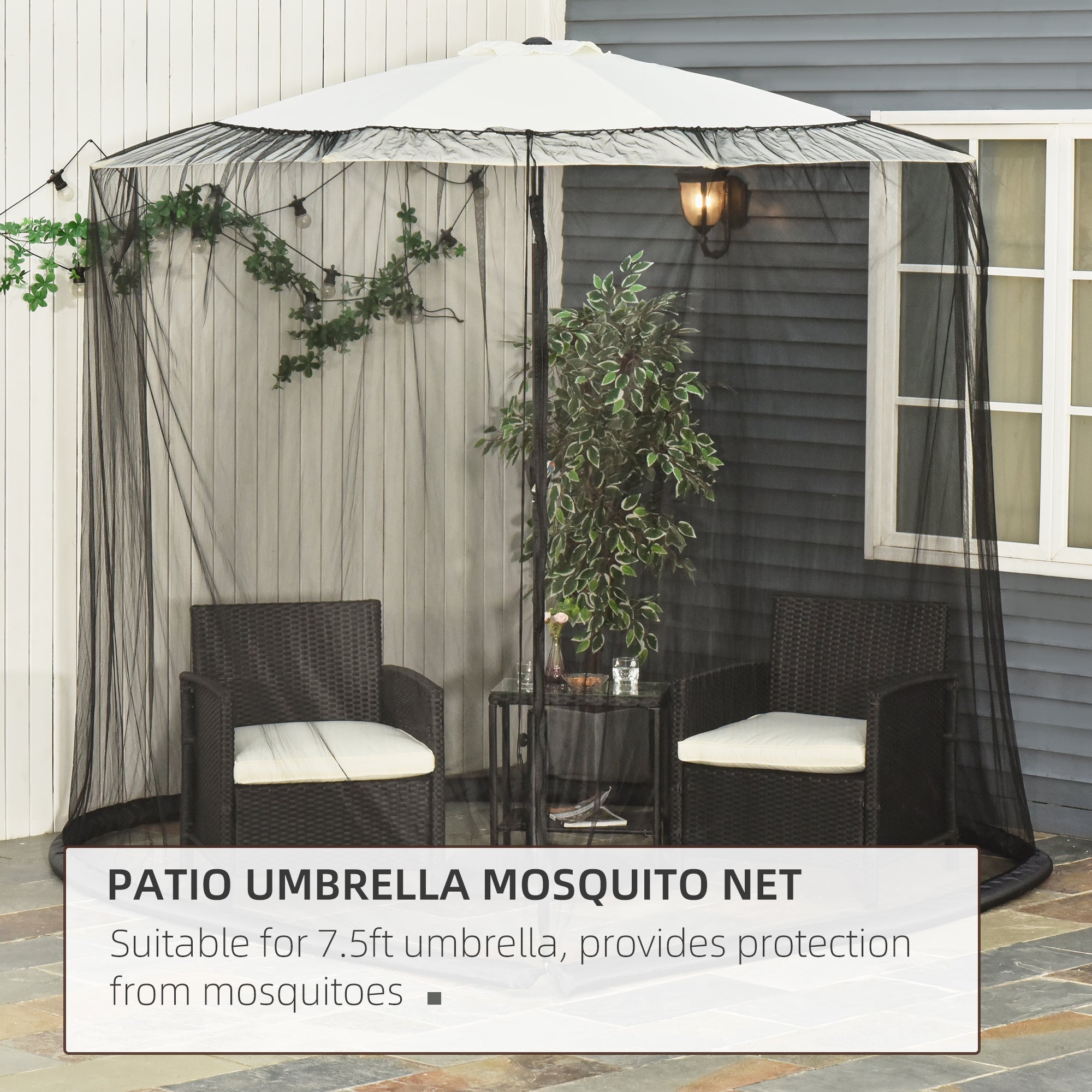 Outsunny 7.5ft Patio Umbrella Screen, Mosquito Net with Door, Easy Setup, for Outdoor Dining - Black 