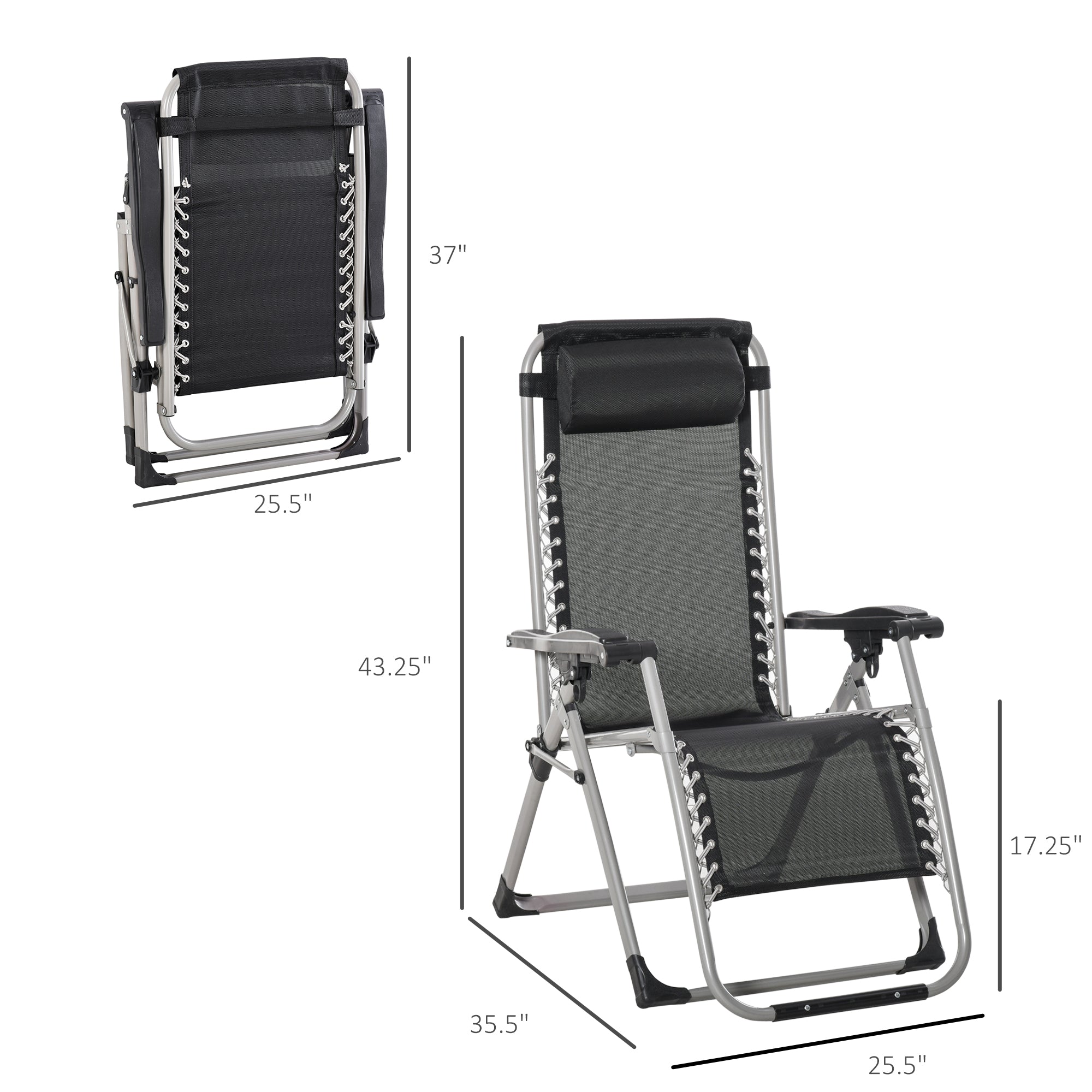Outsunny Zero Gravity Reclining Chair Folding Garden Sun Lounger with Cushion Grey Relaxation 