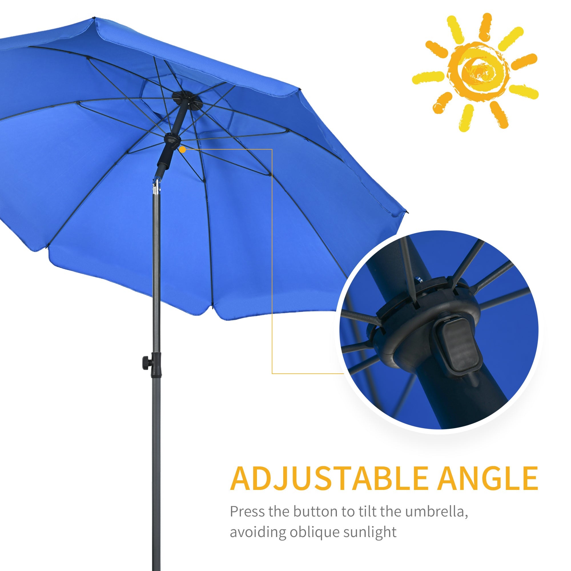 Outsunny 6FT Portable Beach Umbrella: UV50+ Vented 45° Tilt Adjustable Sun Shade Poolside Blue 