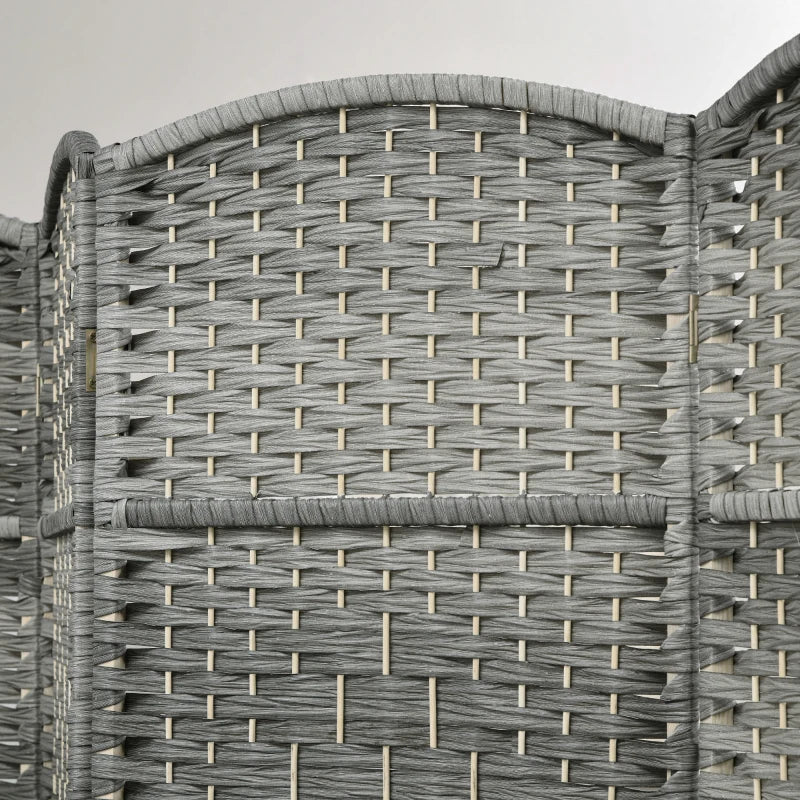 6 Ft Tall Folding Room Divider, 3 Panel Portable Privacy Screen, Hand-Woven Partition Wall Divider, Mixed Grey