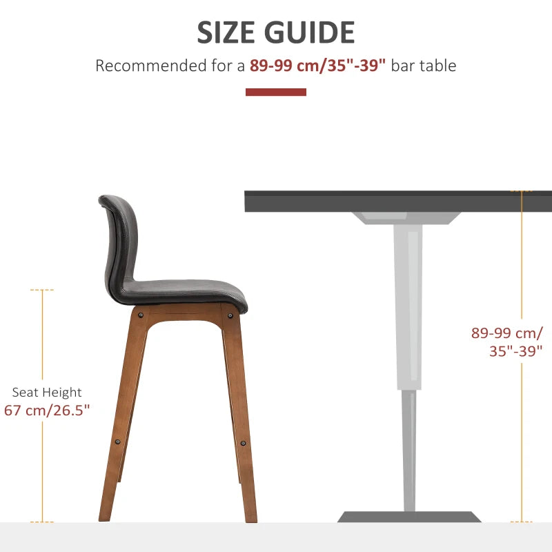 Modern Bar Stools Set of 2, Counter Height Bar Chair with PU Leather Wooden Frame Padding Seats for Dining Room Home Bar, Dark Brown
