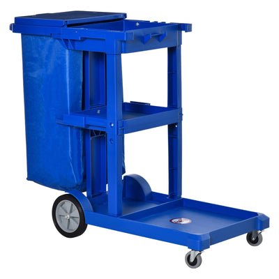 HOMCOM Janitorial Cart Commercial 3 Tier Shelves Cleaning Trolley with Bag Mop Mount for Hotel Restaurant 