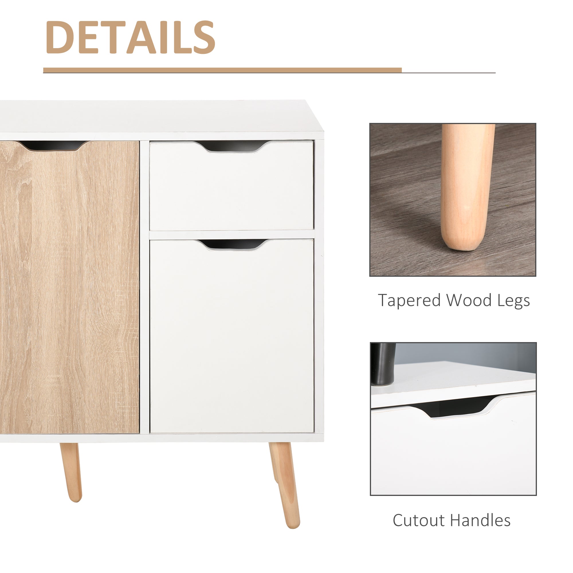 HOMCOM Kitchen Bar Cart White Natural Wood Top Wine Rack Drawers Trays Mobile Storage Island Furniture 