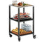 Outdoor Grill Cart, Pizza Oven Stand with Stainless Steel Top, 3-Tier Rolling Kitchen Prep Station with Wheels, Black