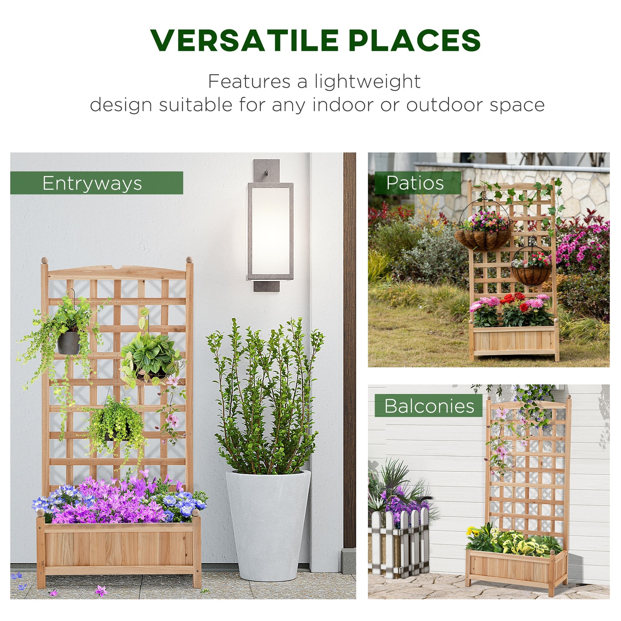 Outsunny 24"x12"x49" Raised Garden Bed: With Trellis, Wooden Design for Veggies & Flowers in Brown 