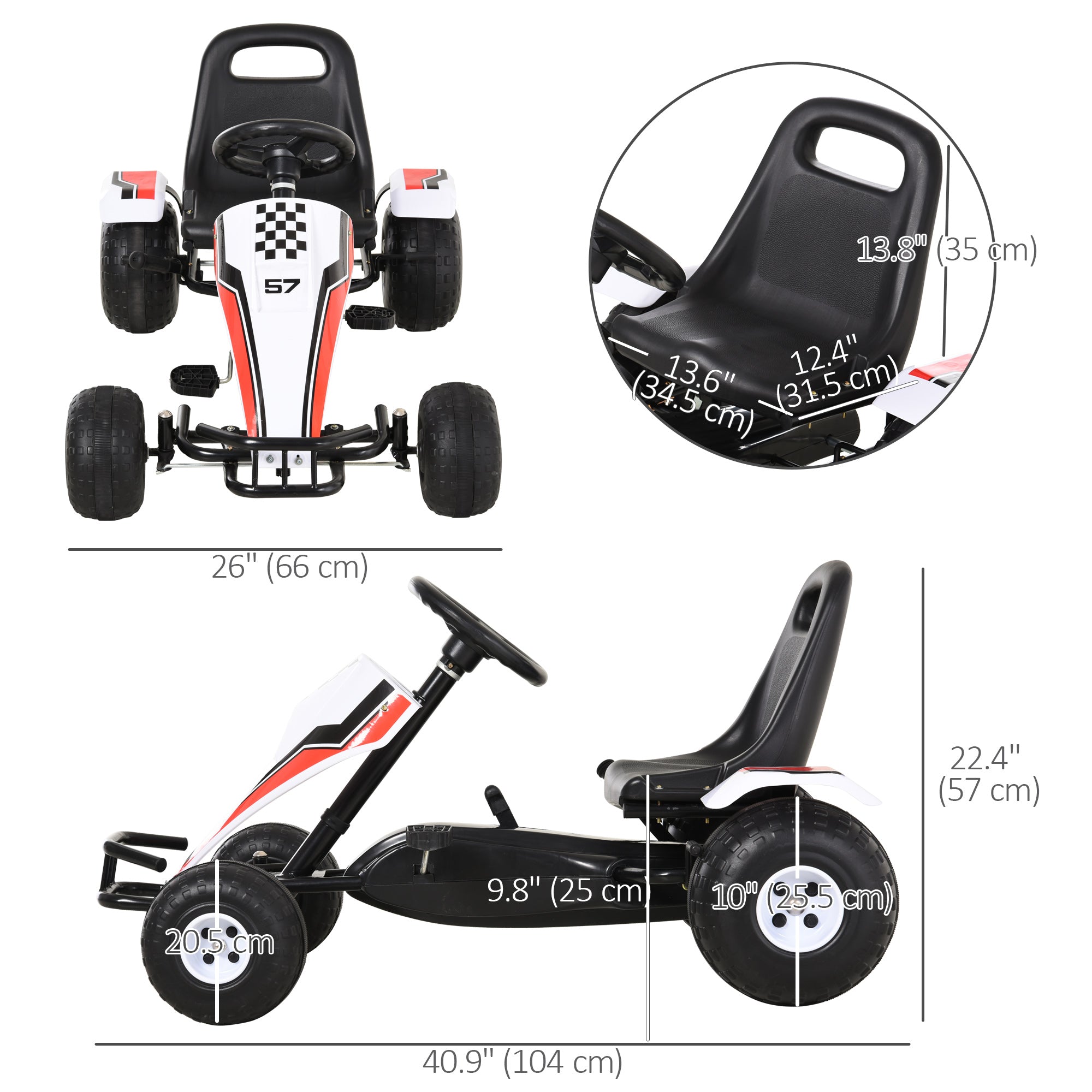 Aosom Pedal Go Kart for Kids Racing Style Ride on Car with Adjustable Seat Handbrake Black 
