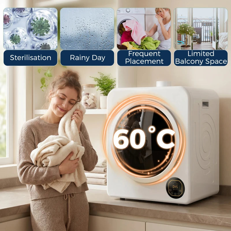 HOMCOM 18 lb Clothes Dryer with 6 Drying Modes, Stainless Steel Drum & Touch Controls – White