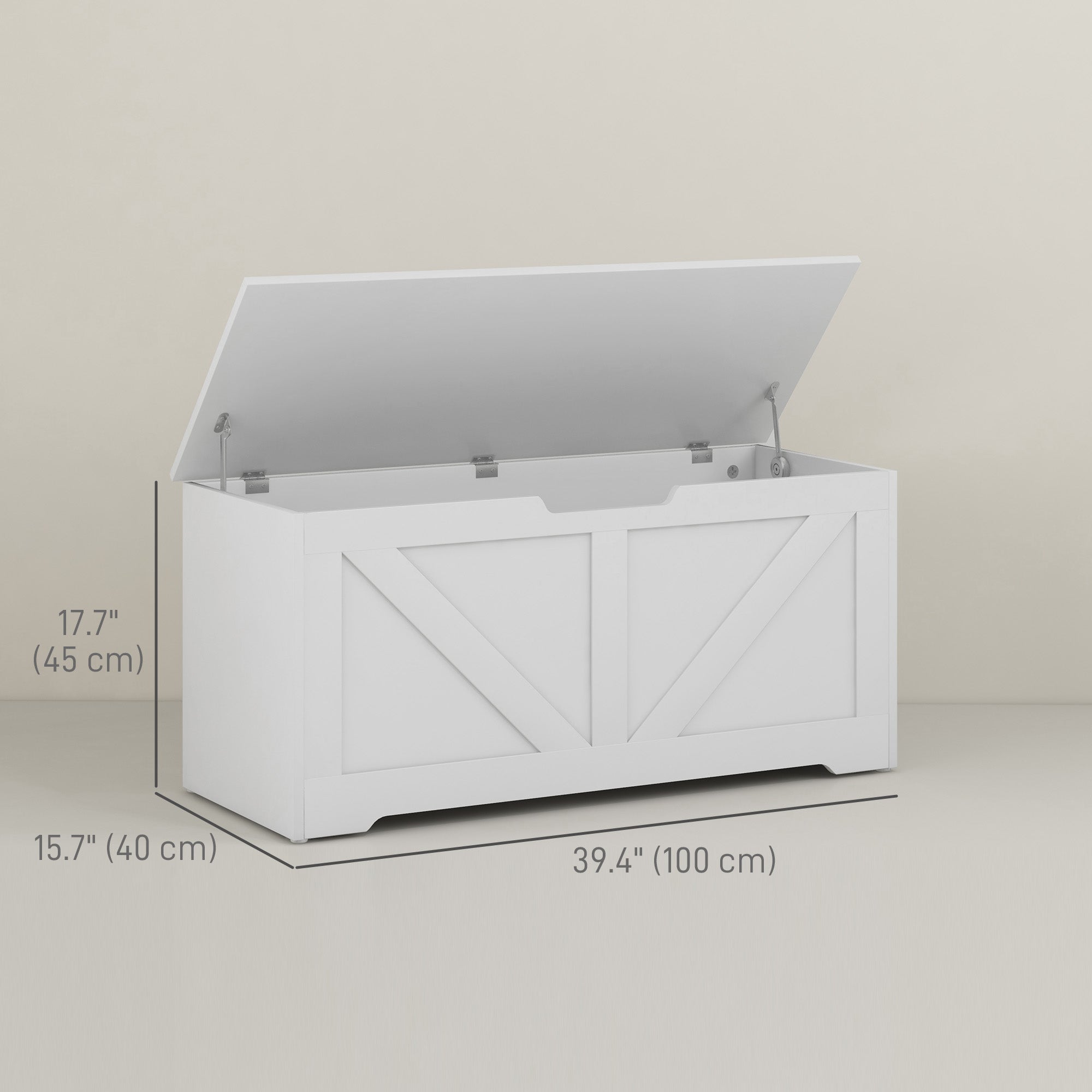 HOMCOM 39.4 Inches Storage Chest, Storage Trunk with 2 Safety Hinges, Wooden Toy Box for Living Room, White Wood Grain 