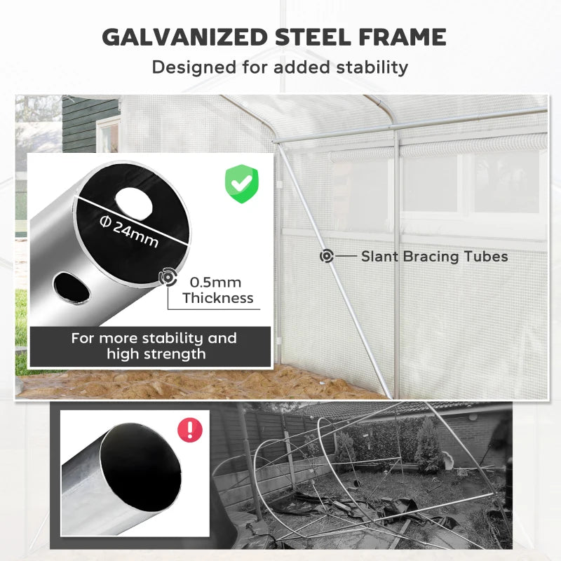 Walk-in Tunnel Greenhouse with UV/Wind Resistant, Galvanized Steel Frame and Windows, Garden Planting Warm House, 13' x 10' x 6.5' , White