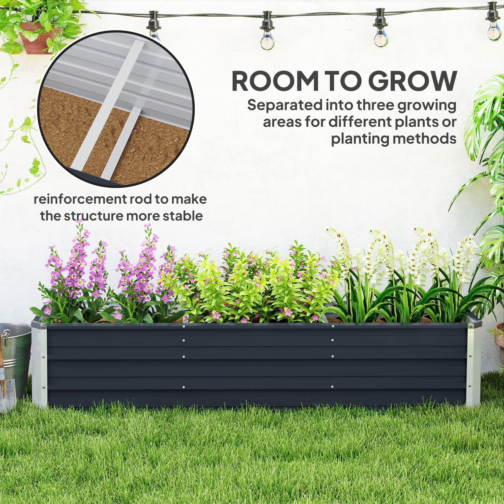 Outsunny Galvanized Raised Garden Bed, Elevated Large Metal Planter Box w/ Install Gloves for Backyard, Patio to Grow Vegetables, Herbs, and Flowers, Dark Grey 